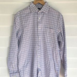 BLUE & BROWN PLAID BUTTON DOWN SHIRT BIG BOYS SIZE S